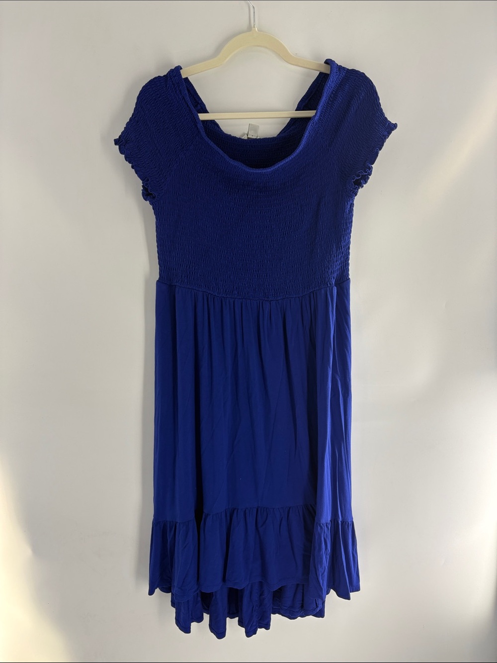 Cobalt Blue Smocked Boho Midi Dress XL | Flowy Tiered Peasant Dress